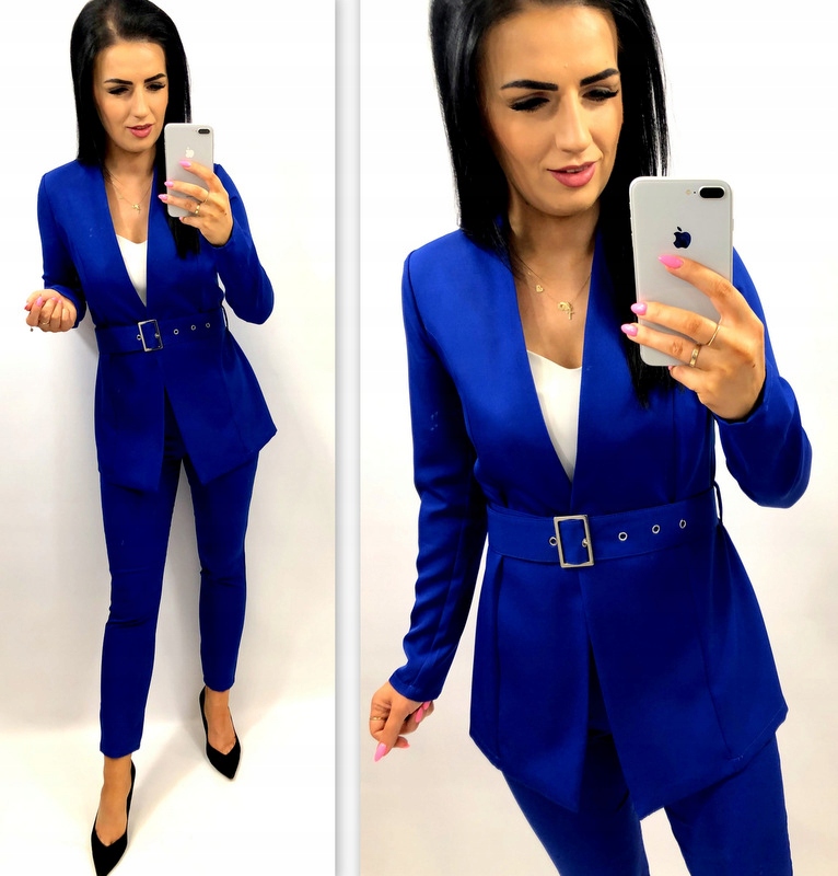 Garnitur damski z paskiem i klamrą CZARNY 4XL 48 Rękaw długi rękaw