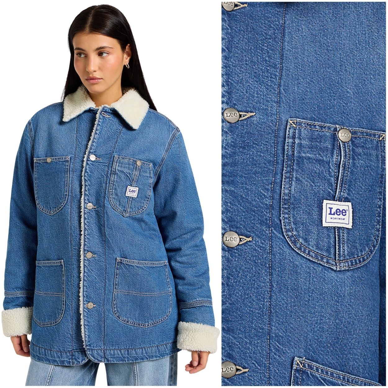 Lee Sherpa Sherpa Lined Chore Jacket teplá dlouhá dámská džínová bunda XL