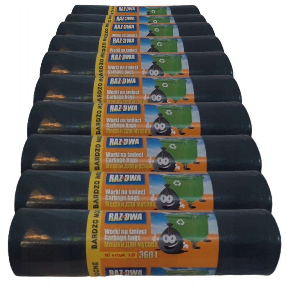 Levně Sáčky Na Odpadky 360L 100 Ks Univerzální Silné Tlusté Černé Velké Raz Dwa