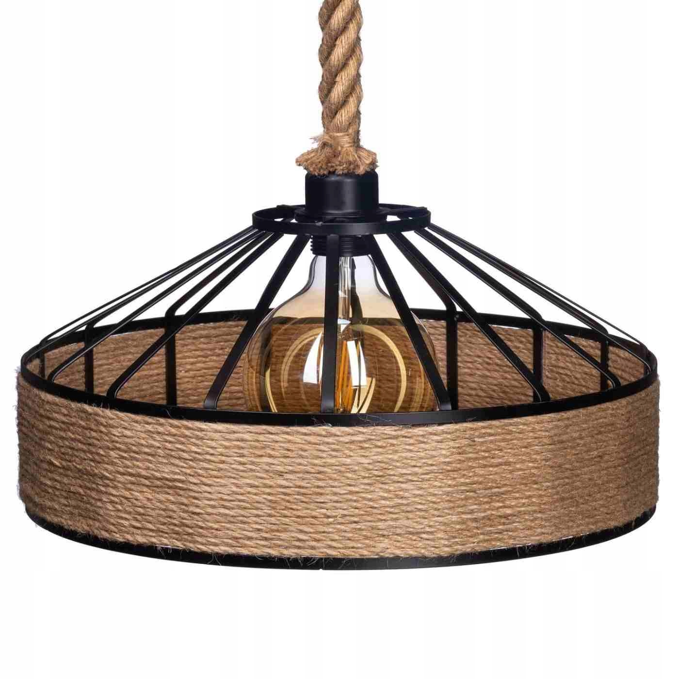 Żyrandol Boho Lampa Sufitowa Wisząca Metalowa z Liną Jutową 50 cm Led