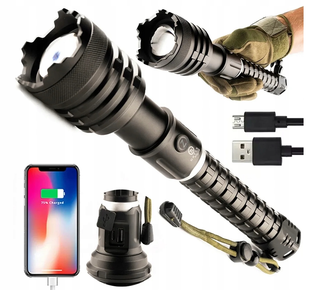 Latarka taktyczna wojskowa led powerbank zoom