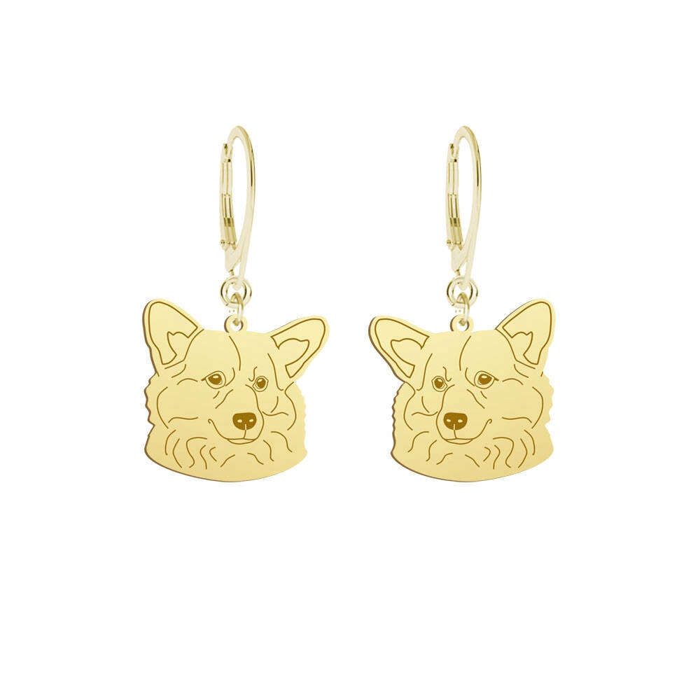Náušnice Zlaté s Welsh Corgi Pembroke 925 Dárek Žena Gravírování Bonus