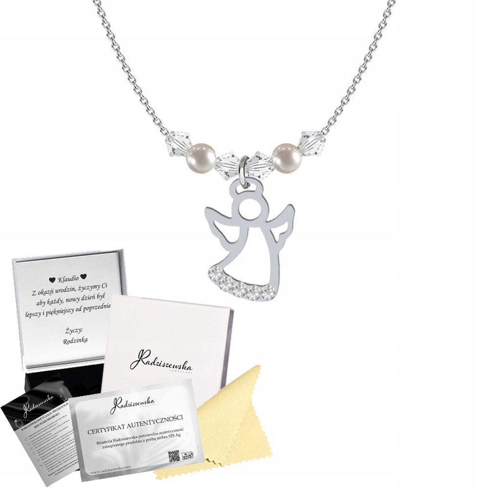 Stříbrný náhrdelník na křtiny s andělem Řetízek Dárek Dedikace Bonus