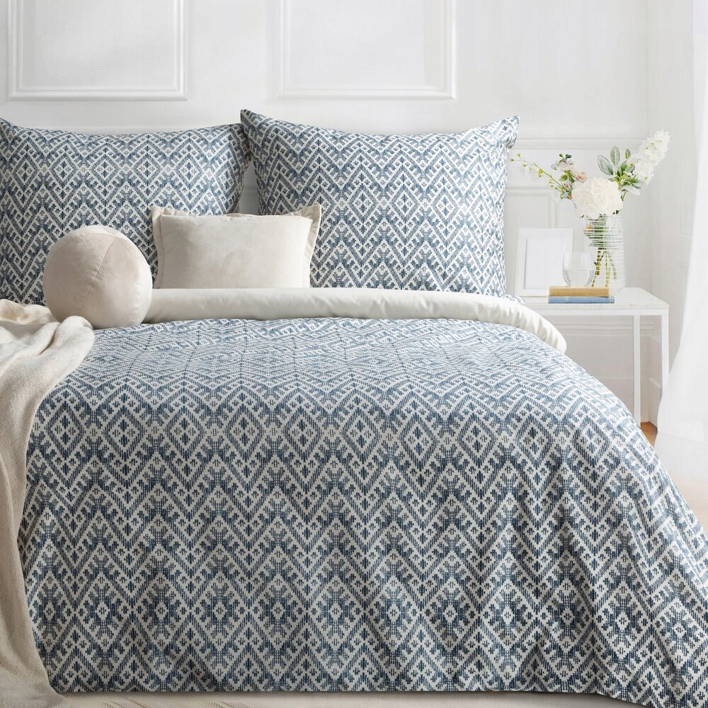Povlečení Spring 220x200 Eurofirany tmavě modrá krémová geometrie