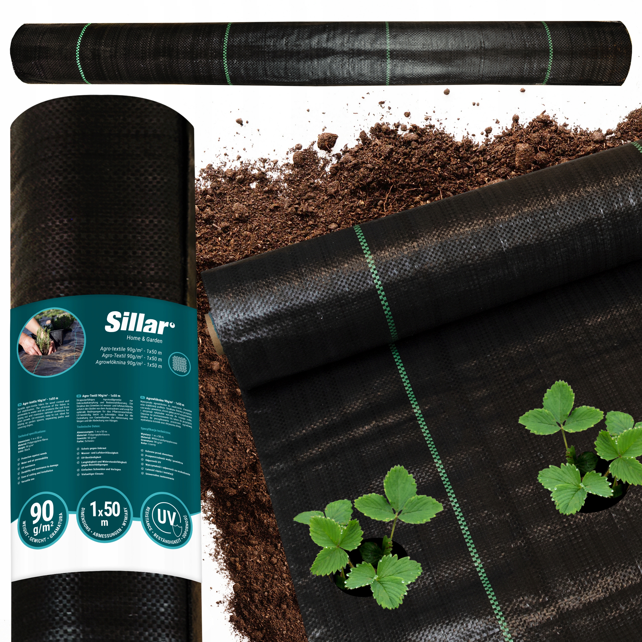 Gruba agrotkanina antychwastowa Sillar czarna mata ogrodowa Uv 90g/m2 1x50m