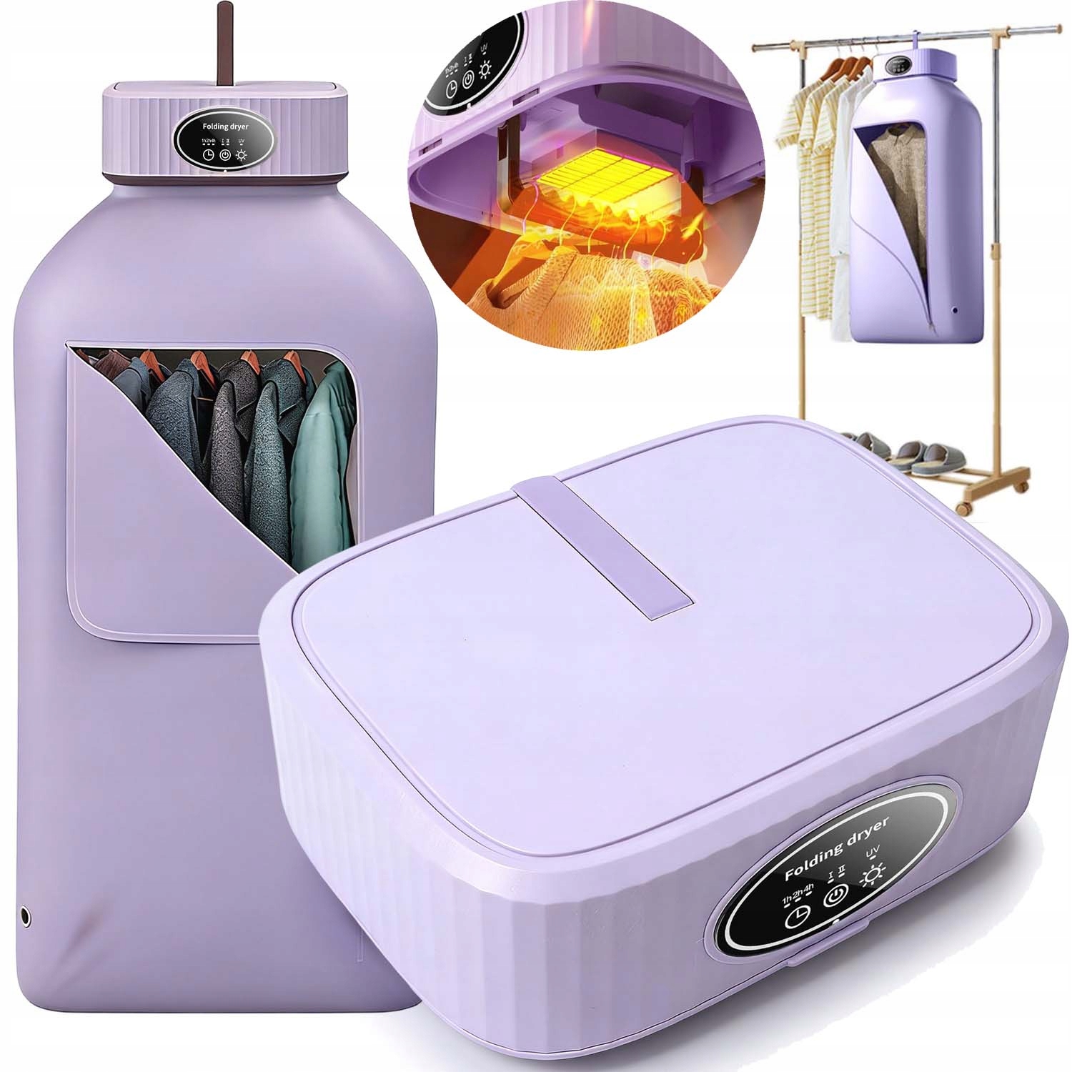 Levně Sušák Na Prádlo 600W Skládací Elektrická Turistická 2 Rychlosti S Časovačem