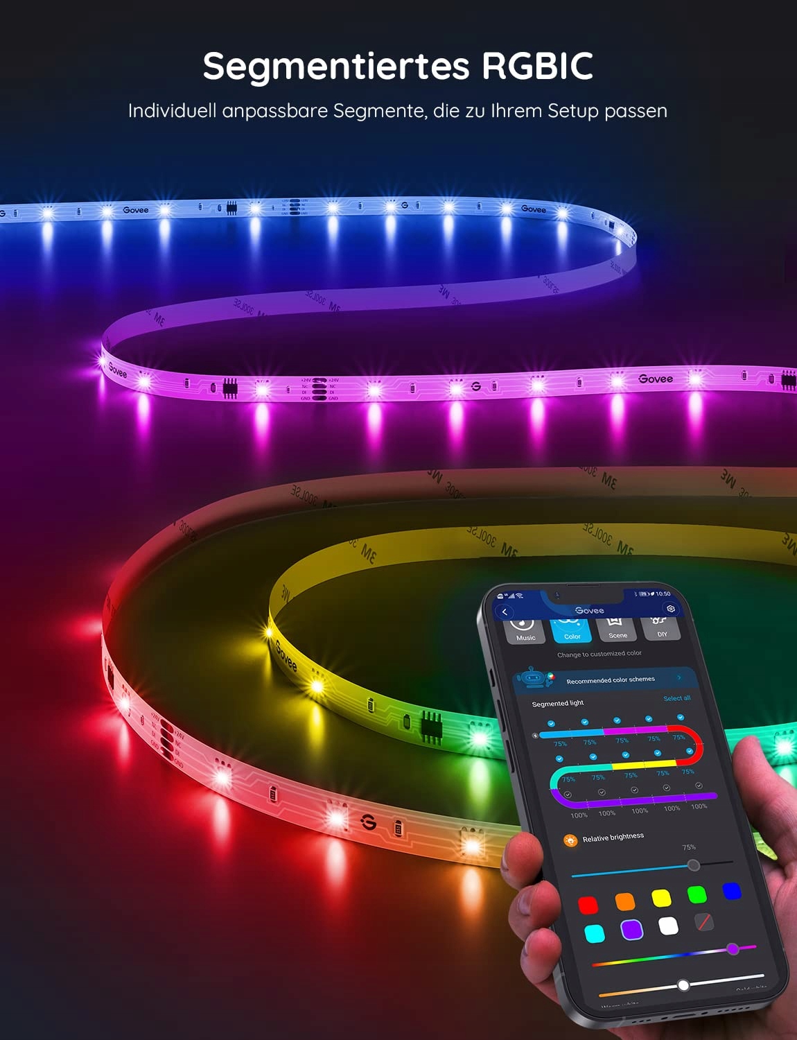 GOVEE RGBIC 5m LED Strip Bluetooth Music Control Home Gaming — miniatura 8
