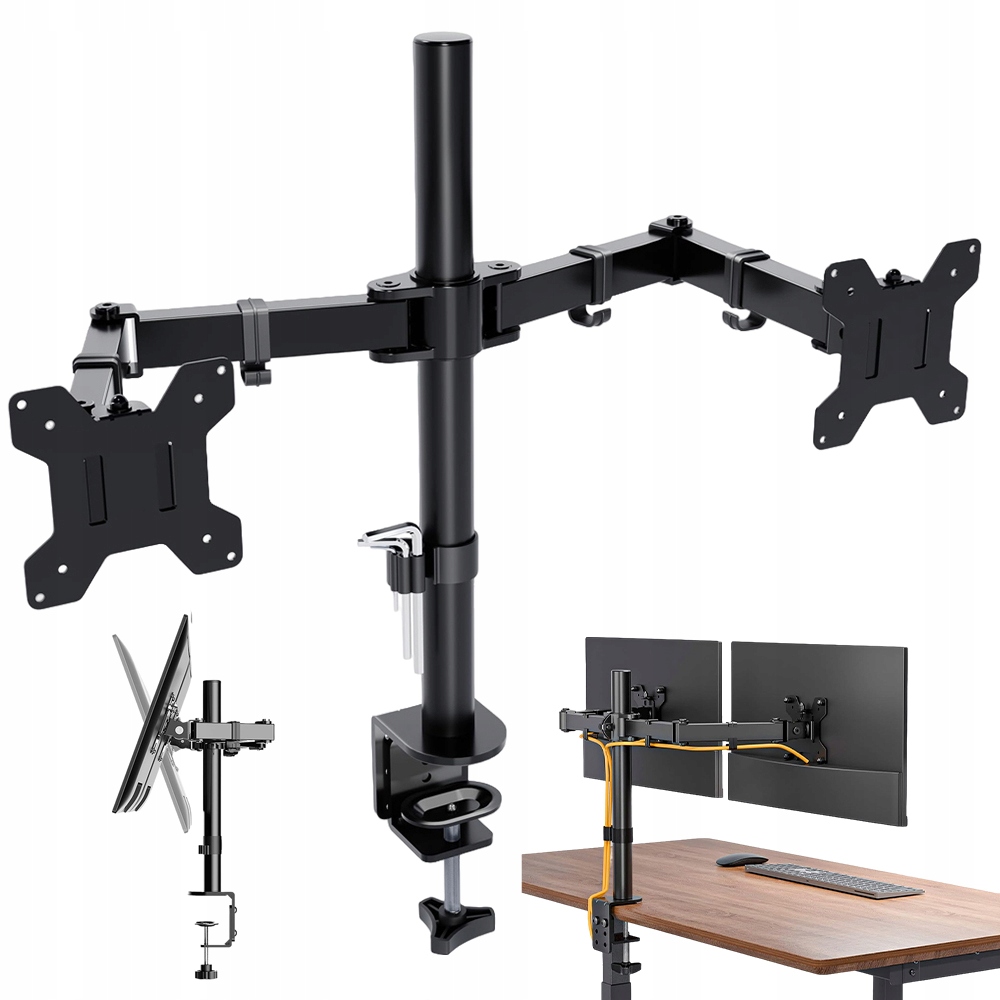 Dvojitý Držák Vesa 75X75 100X100 Rotace 360° Tilt 90° Montáž Na Stůl