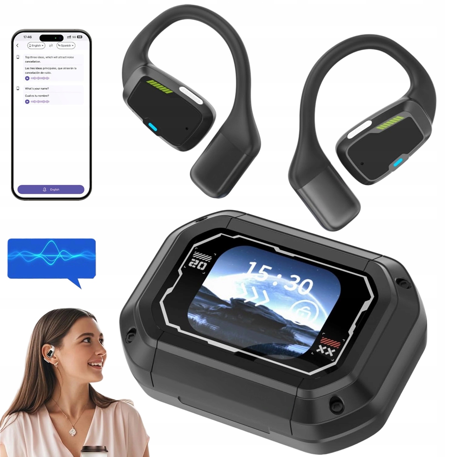 Překladač 135 Jazyků Sluchátko Bluetooth 600 mAh Dárek