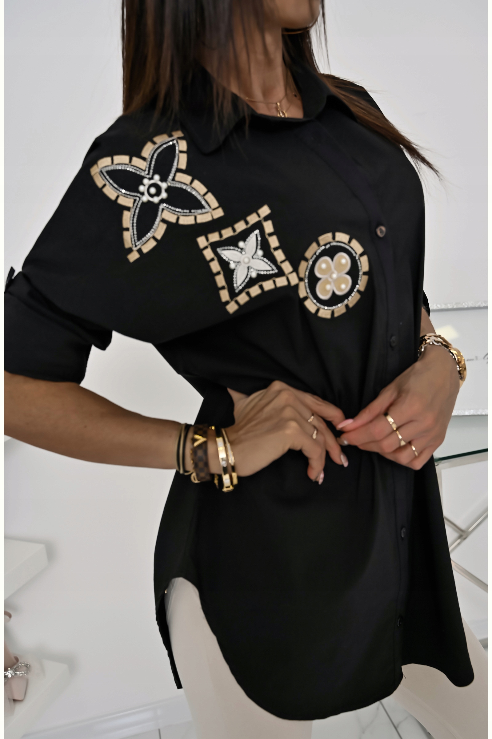 CASUALOWA KOSZULA OVERSIZE EMMELINE! WZ.5 S Rękaw długi rękaw