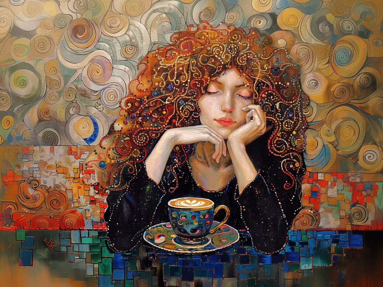 Obraz Na Plátně Canvas Portrét Rudá Žena Dívka Káva Klimt 100x75