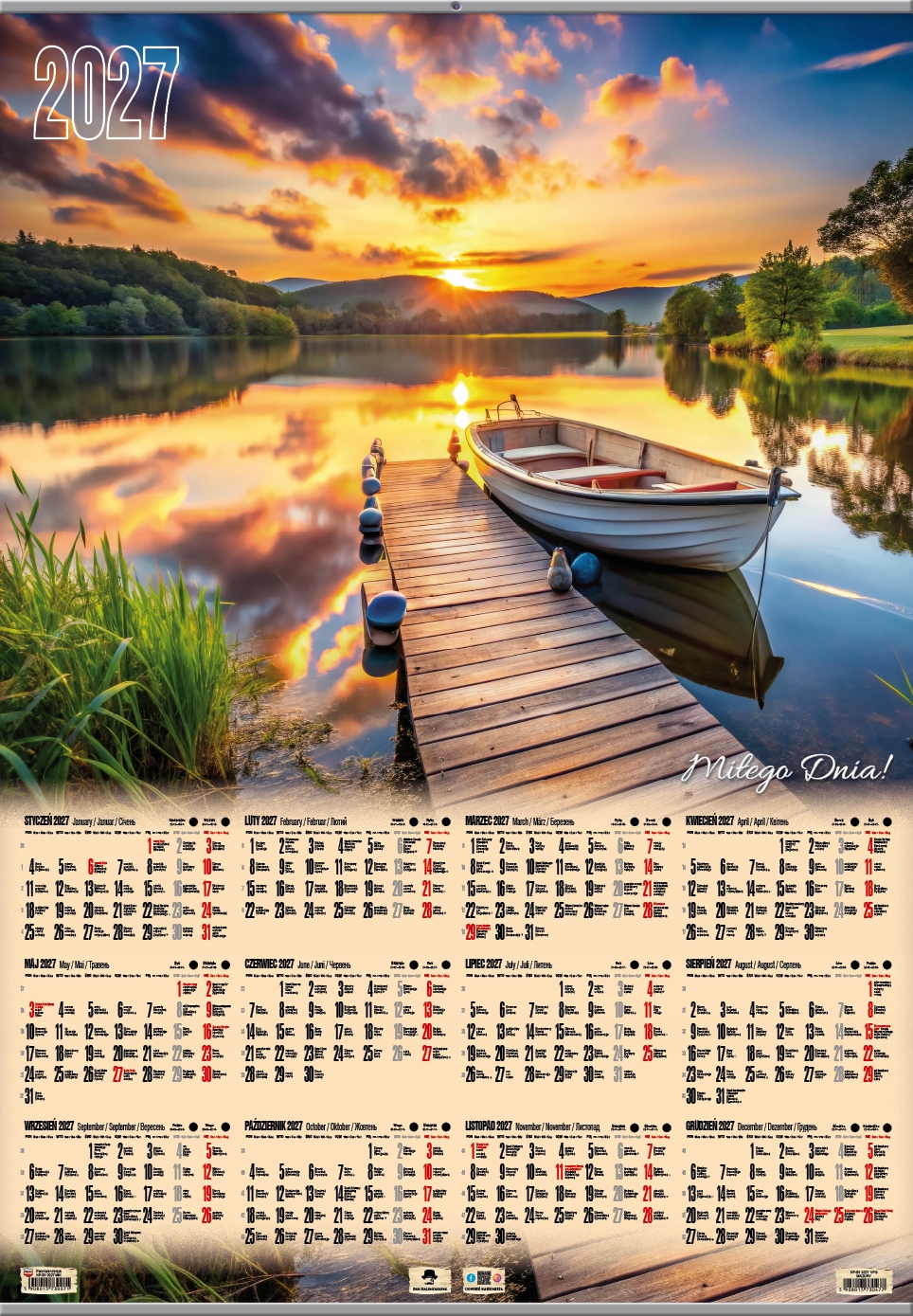 B1 Kalendarz 2027 Plakatowy Ścienny Plakat 68x98 cm Mazury