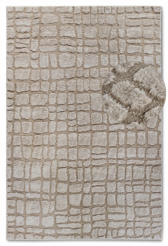 Plyšový koberec do obývačky 120 x 170 cm, béžový, moderný 3D vzor