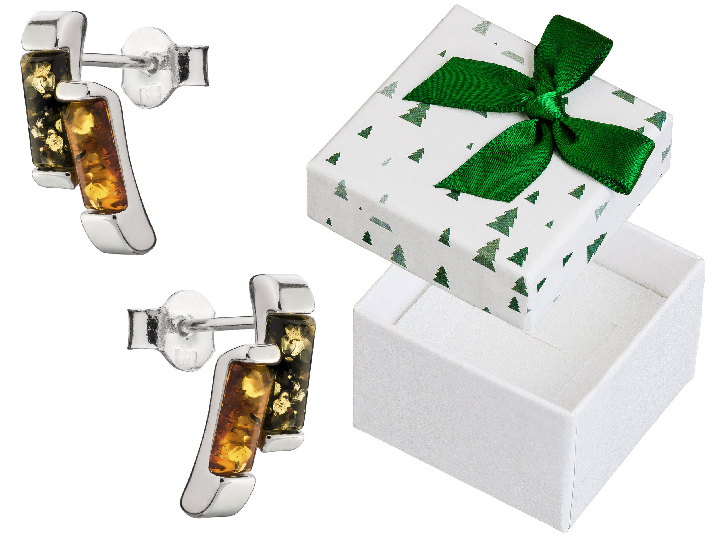 Stříbrné Náušnice Šroubky s jantarem Velké Elegantní Štyft Stříbro 925