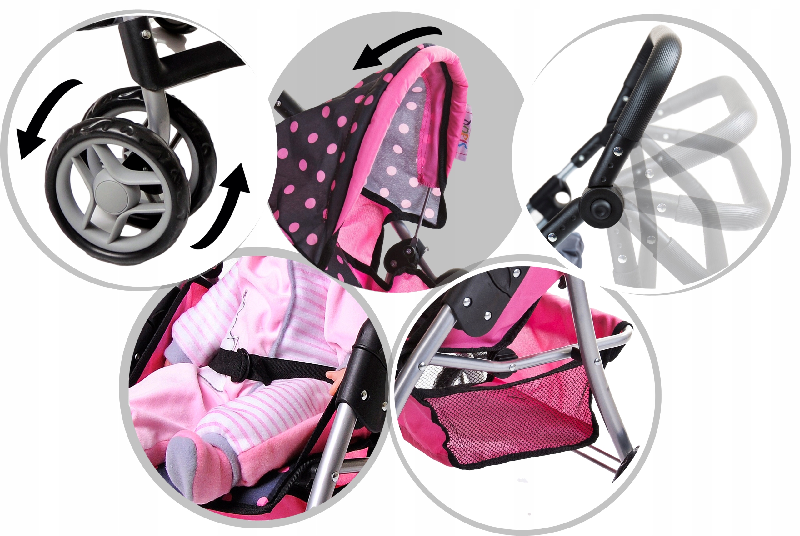 Duży wózek dla lalek SPACEROWY SPACERÓWKA + LALKA Marka Doris