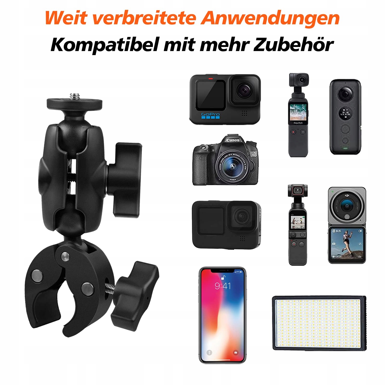 ZAKVOP Uchwyt Do Kamery Akcji Na Motocykl Rower 360° Do GoPro DJI Insta360 — miniatura 6
