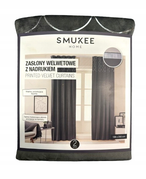 Velurové záclony na průchodkách s potiskem 138 x 250 cm Šedé 2 ks