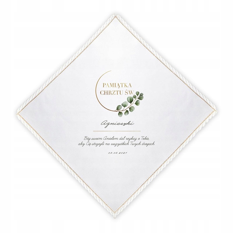 

Chusteczka Do Chrztu z Imieniem I Datą Eukaliptus