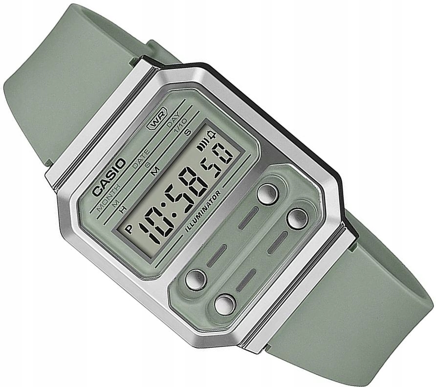 Vintage Hodinky Casio A100WEF-3AEF Unisex Zelené Elektronické Na Řemínku