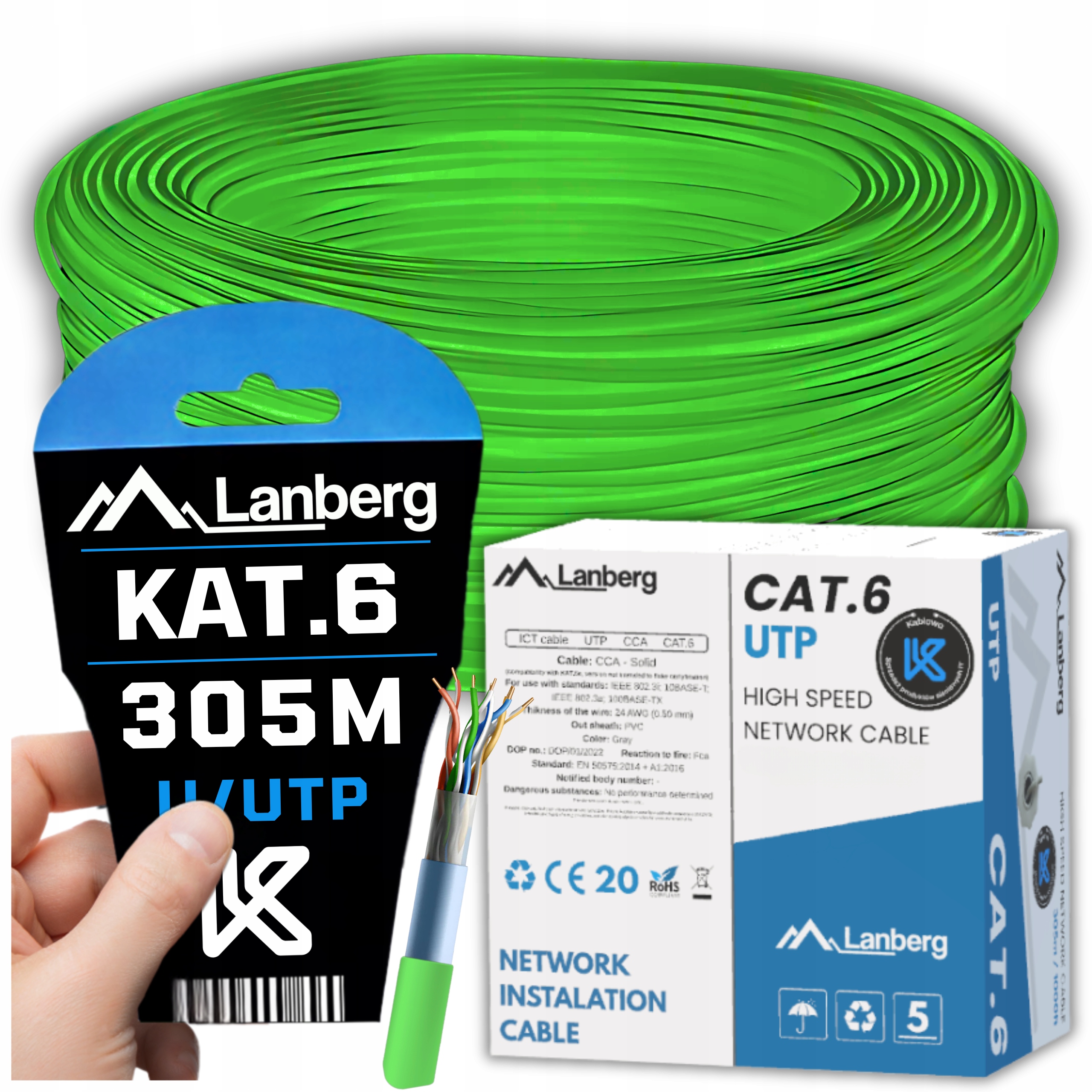 Kabel Sieciowy Skrętka Przewód Lan RJ45 Utp KAT.6 CAT.6 305M Szybki Lanberg