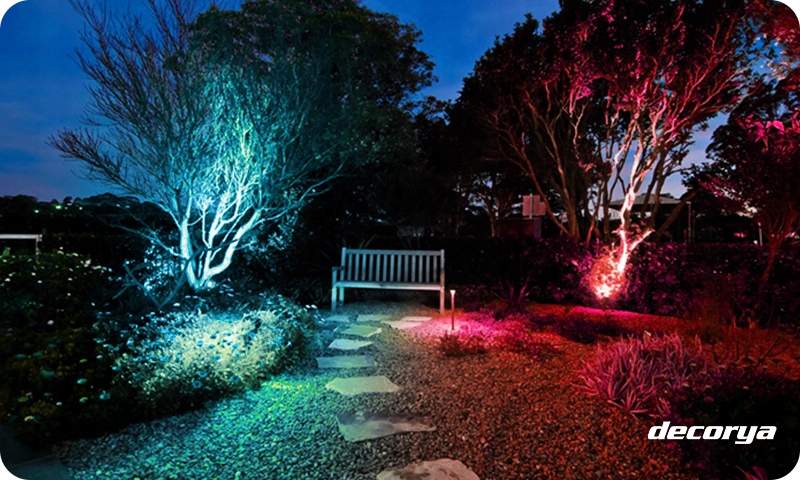 2x OŚWIETLENIE OGRODOWA LAMPA LED RGB DO PODŚWIETLANIA DRZEW KRZWÓW ROŚLIN Jasność 400 lm