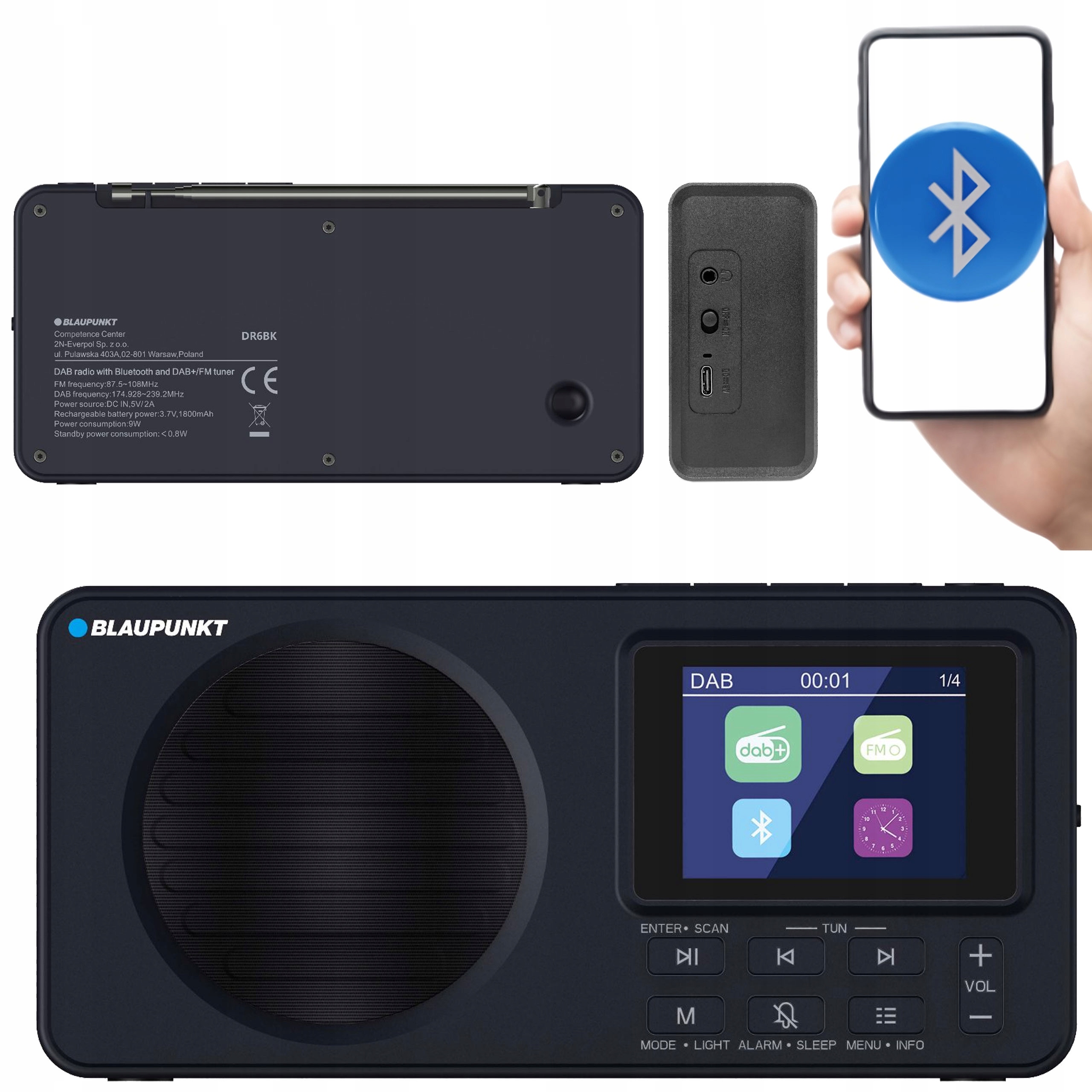 Blaupunkt DR6BK Radio FM, DAB+ Bluetooth Czarny