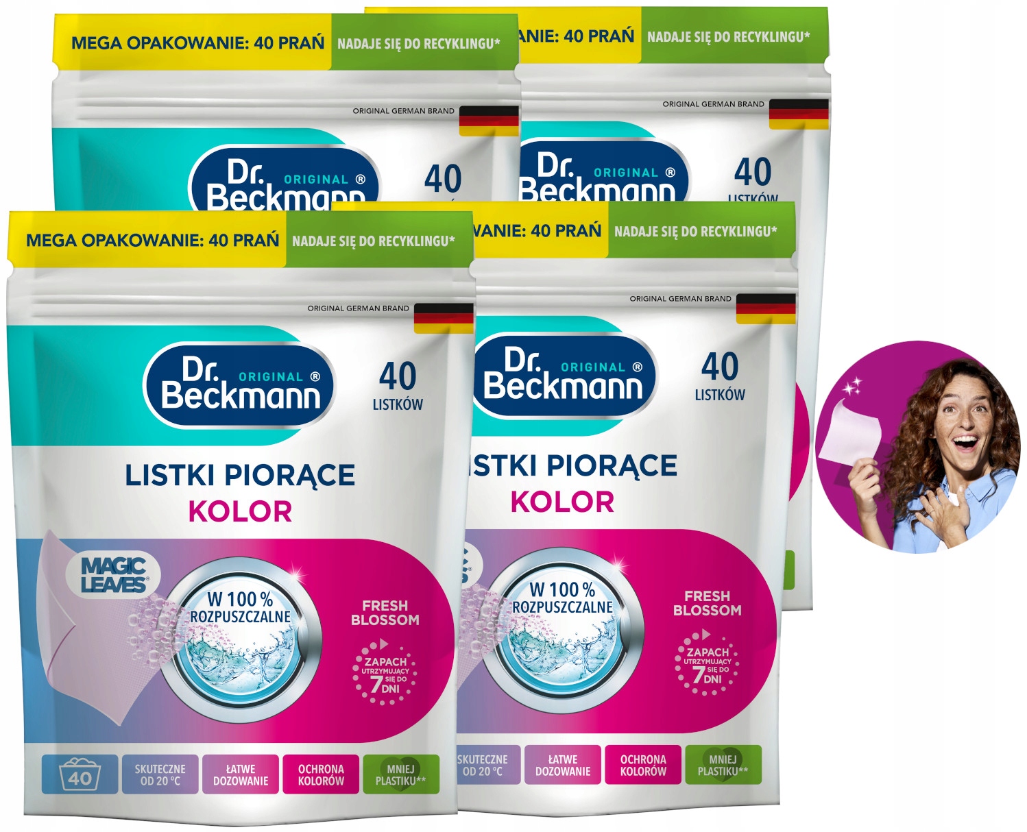 Levně Dr. Beckmann Magic Leaves Ubrousky Prací lístky na praní Barva 4x40ks