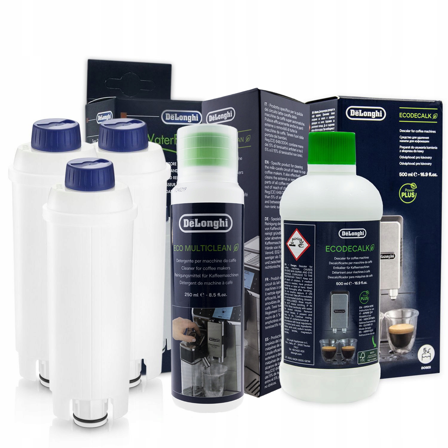 3x Filtr DLSC002 pro kávovar Delonghi Tekutina 250 ml Tekutina EcoDecalk 0,5 l