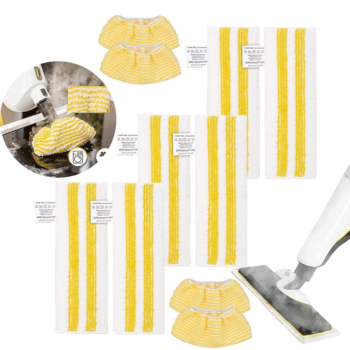 10 Kusů hadříku na parní mop pro rychlé čištění žluto-bílý