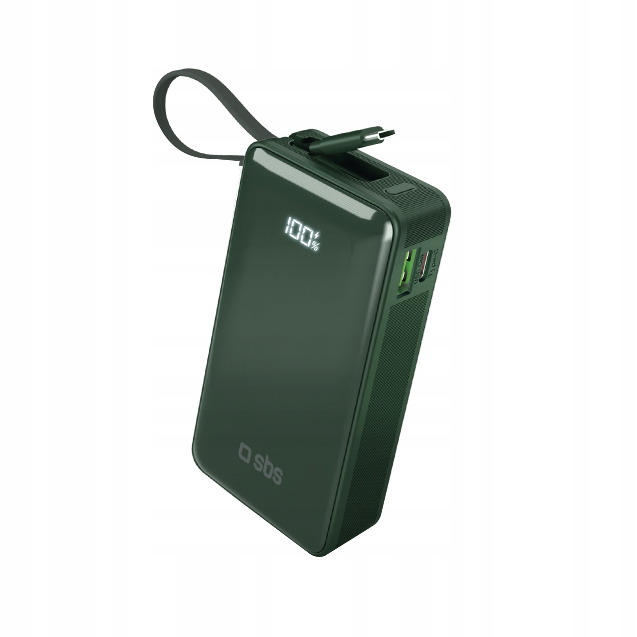 Powerbanka 10000 mAh 20W Usb-a Usb-c integrovaný kabel LCD zelená