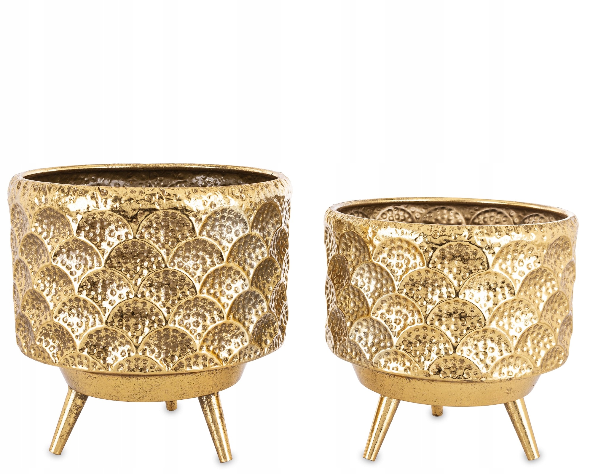 Sada 2 x Zlatá okrúhla Obal Na Kvetináč Kvetináč na nožičkách Metal Retro