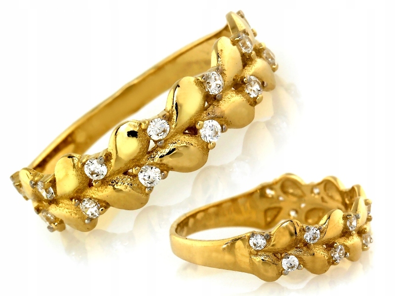 Efektní zlatý prstýnek 585 s zirkony 1.90g r15 módní proplétačka