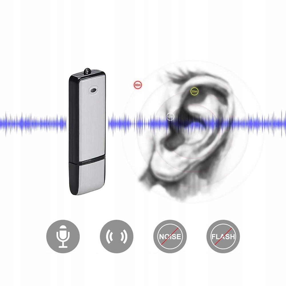 MINI DYKTAFON MAŁY PODSŁUCH SZPIEGOWSKI 8GB VOX Wbudowana pamięć 8 GB