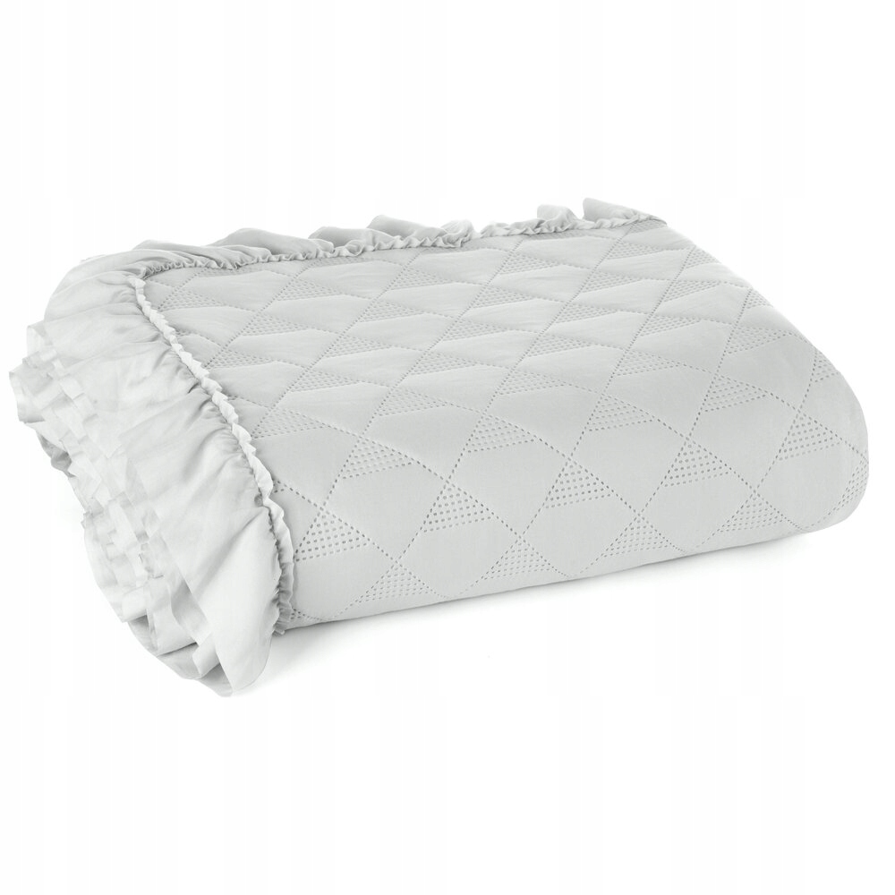 Dekorativní přehoz Vanesa 200x220 stříbrný prošívaný s volánem