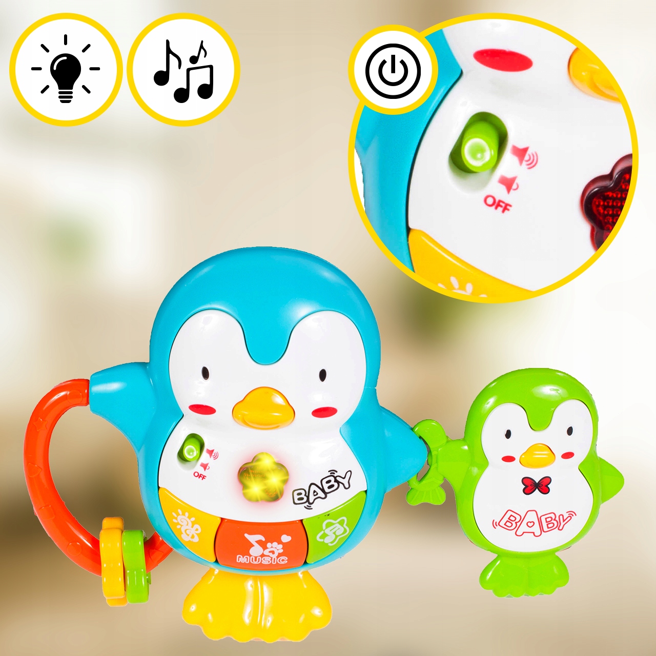 CSÖRGŐK INTERAKTÍV RÁGÓKA KICSIKNEK PINGVIN GYEREKEKNEK SZETT Effektek hangeffektek LED-es megvilágítás világít