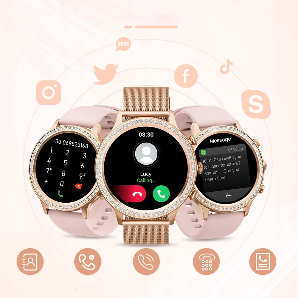 SMARTWATCH DAMSKI SMARTŁOCZ INTELIGENTNY ZEGAREK WIELOFUNKCYJNY ROZMOWY Kompatybilność systemowa Android iOS