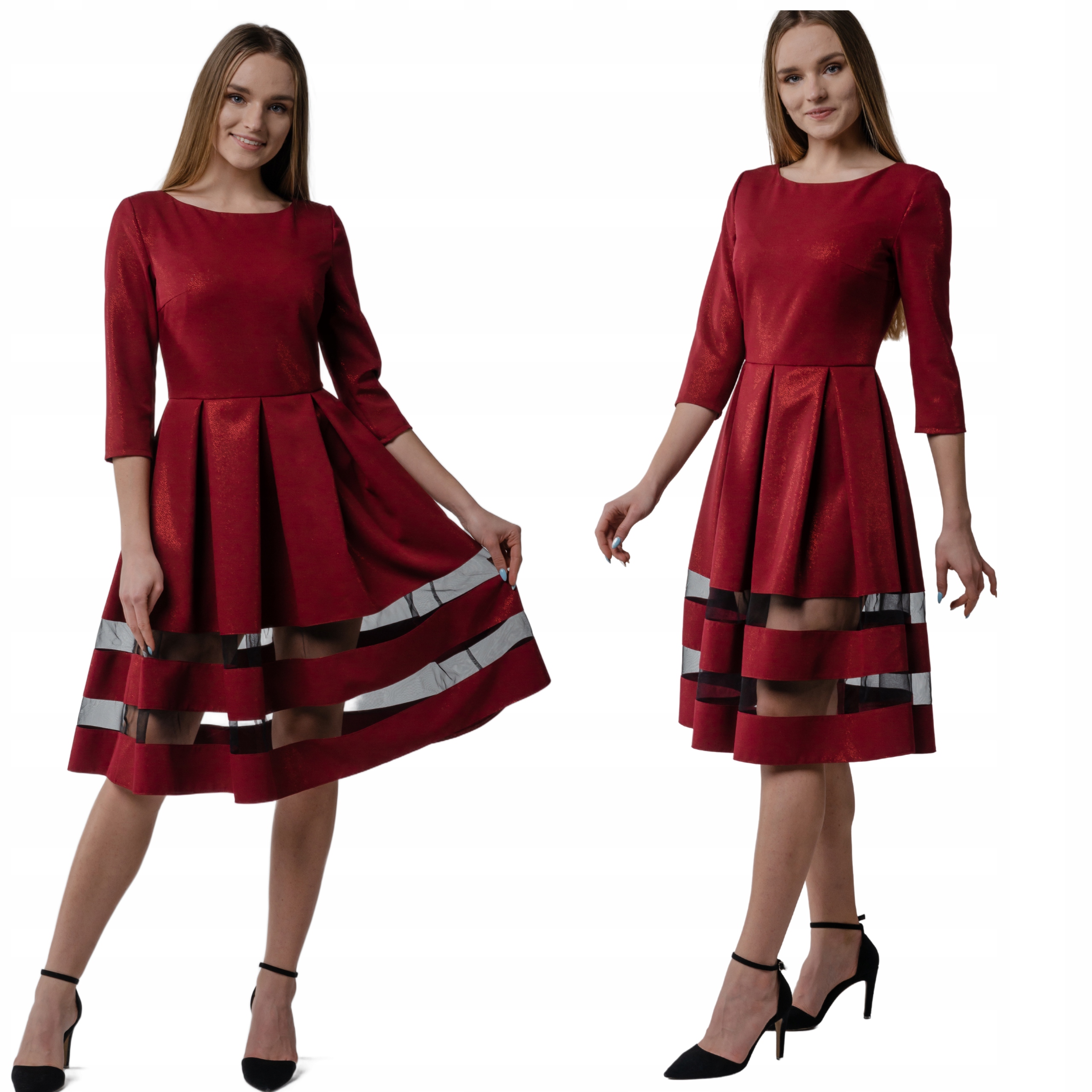 Šaty elegantní midi bordó S59 M