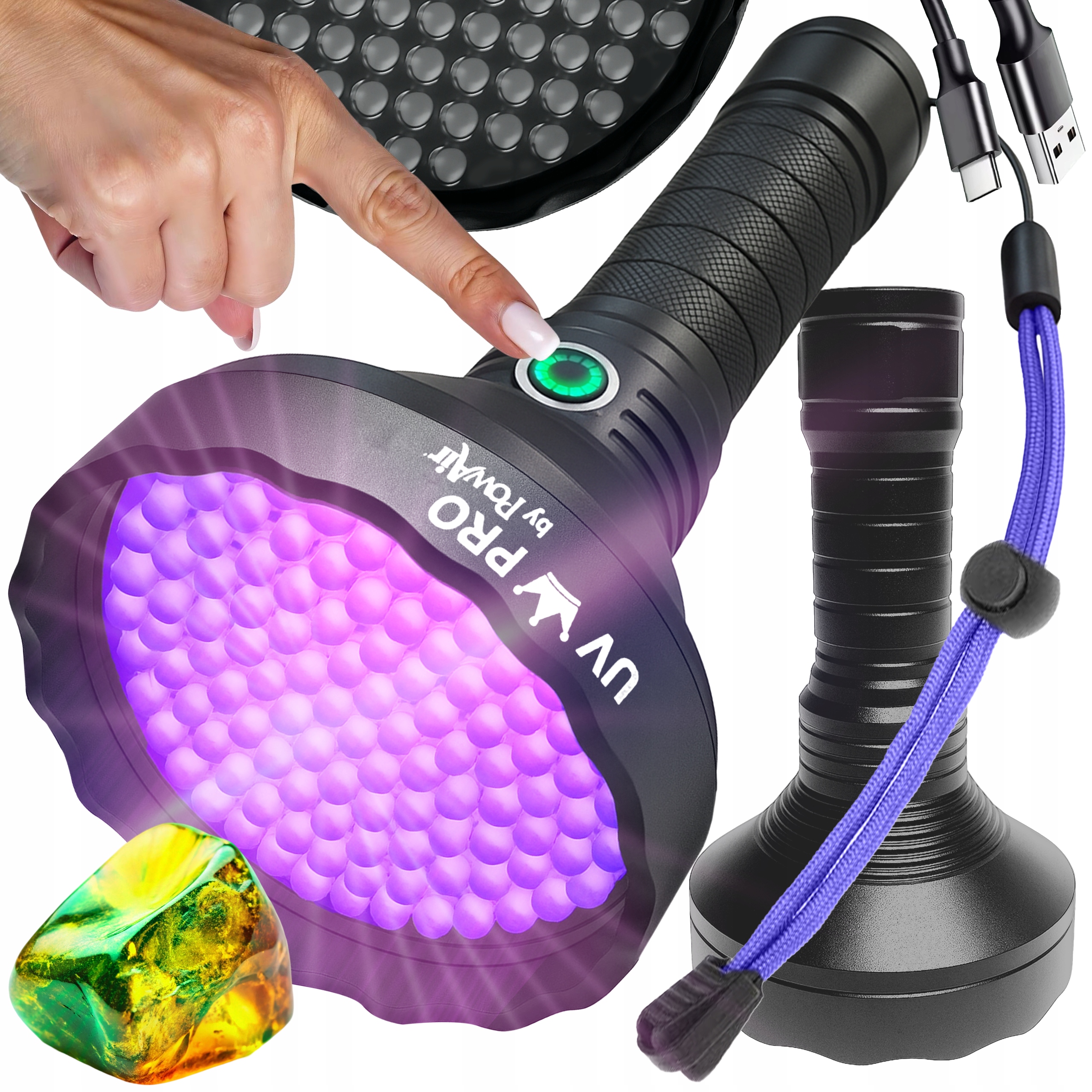 Latarka Uv do bursztynu PowAir Uv King Pro 128 Led Usb C bursztyn