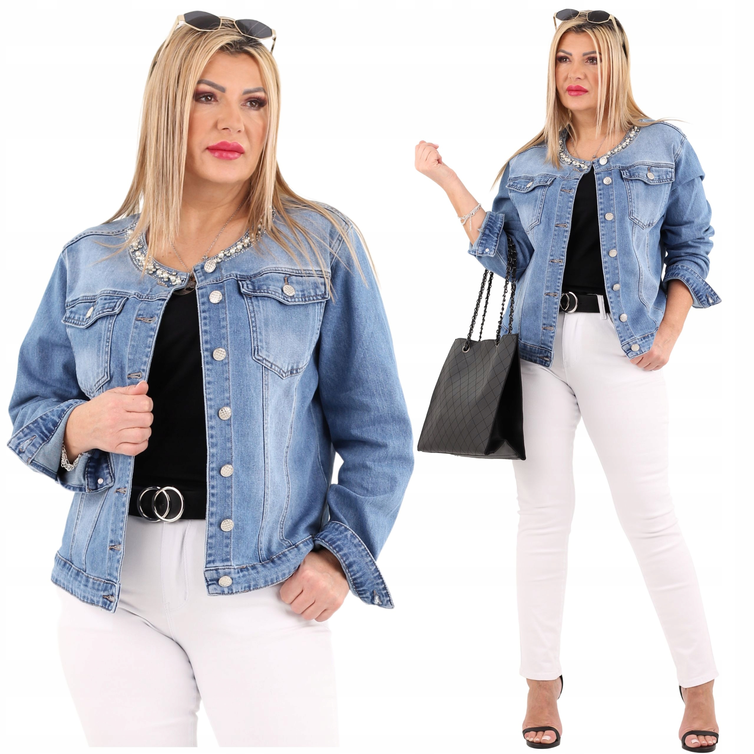 Kurtka Jeansowa Katana Cyrkonie Dżety Duże Rozmiary