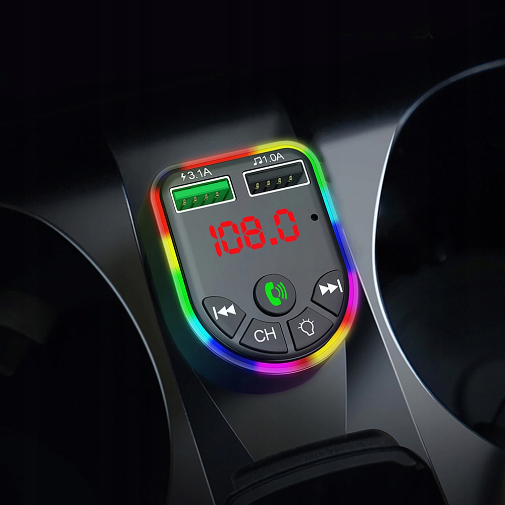 TRANSMITER FM BLUETOOTH ŁADOWARKA SAMOCHODOWA DO AUTA 2x USB QC 3.0 PD Model F5
