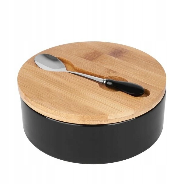 CUKIERNICA CERAMICZNA Z POKRYWKĄ I ŁYŻECZKĄ CZARNA