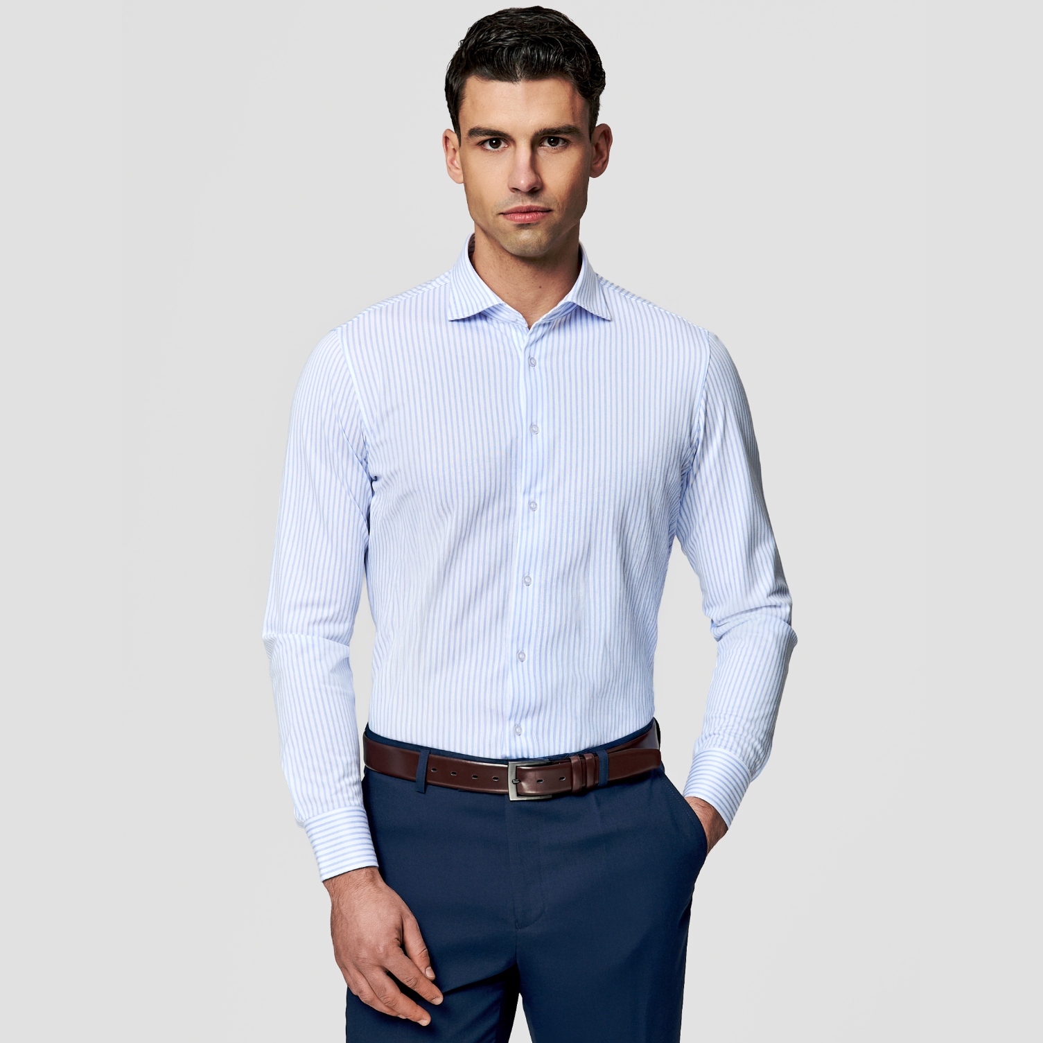 Modrá pánská košile s jemným pruhovaným vzorem Pako Lorente vel XXL