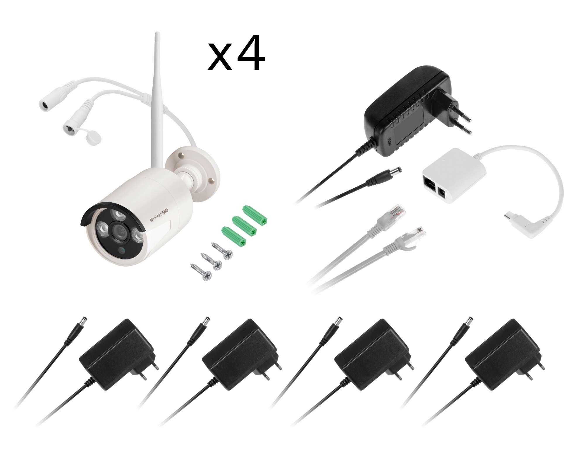 ZESTAW DO MONITORINGU 4x KAMERA IP WIFI ZEWNĘTRZNA + MYSZ + REJESTRATOR Liczba obsługiwanych kamer 4