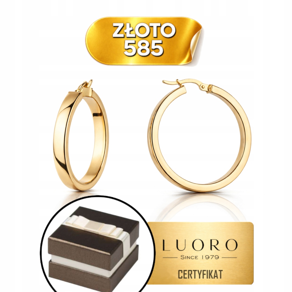 Náušnice Zlaté 585 14K Kolečka Široké 2,3 CM 2,3 CM Krabička Dárek