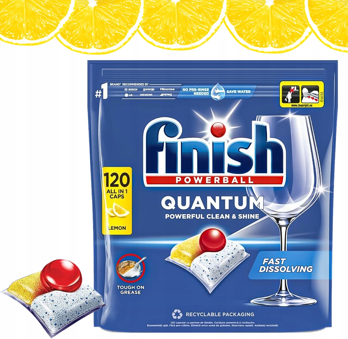 Finish Quantum All In One Kapsułki Do Zmywarki Cytrynowe Clean 120 Sztuk