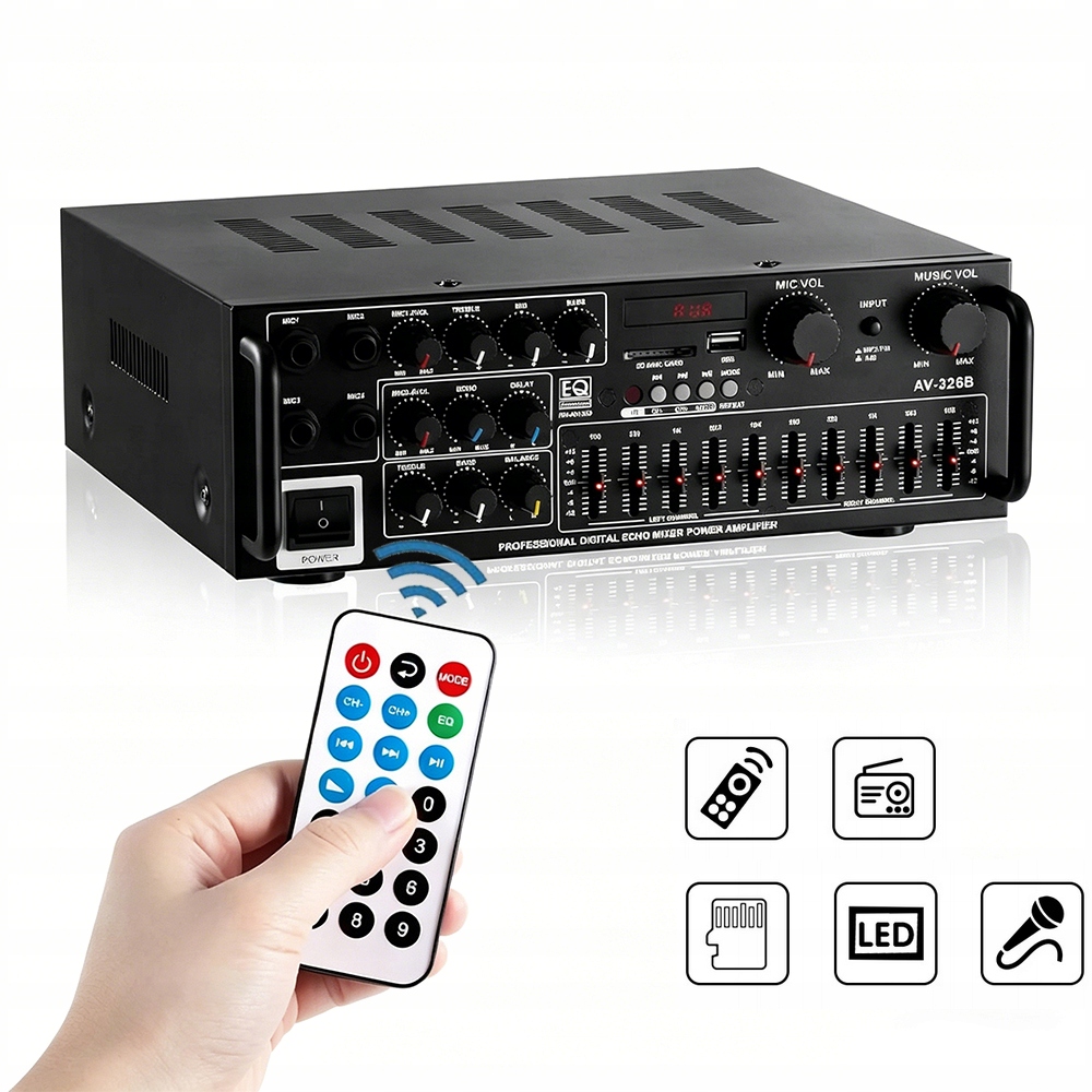 Bluetooth Stereo Zesilovač S Dálkovým Ovládáním Fm Amp 300W Zesilovač