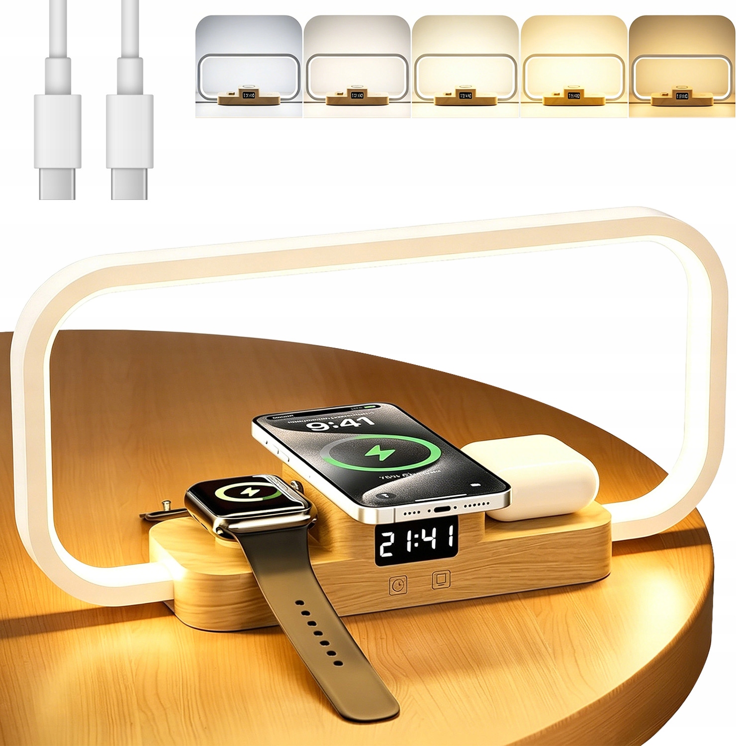 Lampička S Hodinami Na Stůl S Indukčním Nabíjením Usb Do Ložnice Obývacího Pokoje