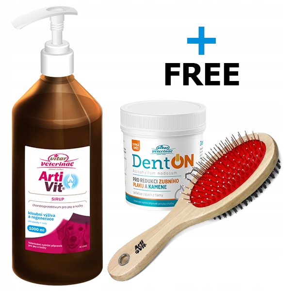 Levně Vitar Veterinae ArtiVit Sirup 1000 ml DentON 100 g & kartáč pro psy Zdarma