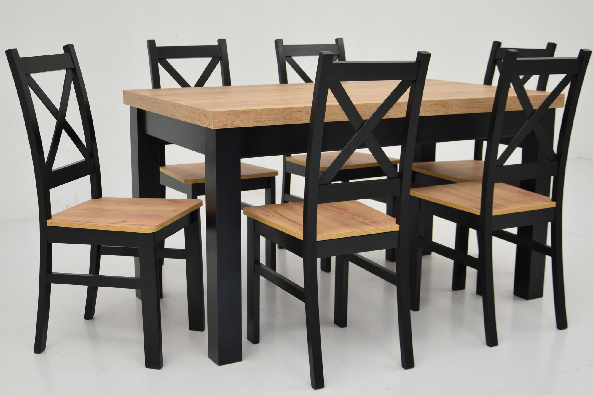 MASYWNY Rozkładany stół 80x140/180 i 6 krzeseł Kształt blatu prostokątny