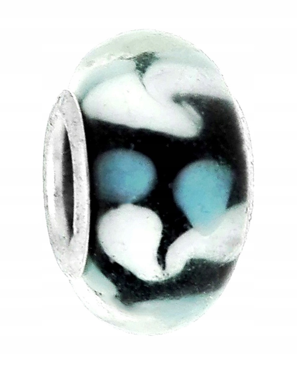 

Zawieszka beads - czarno niebieska w białe płatki